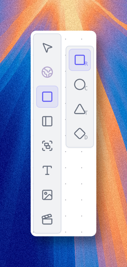 Shape picker in the diagram toolbox for boxes, circles and more