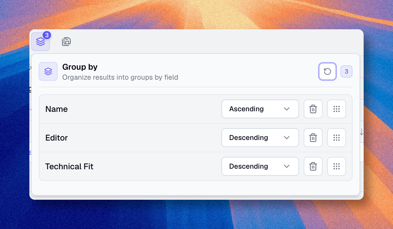Group by panel organizing results by multiple fields