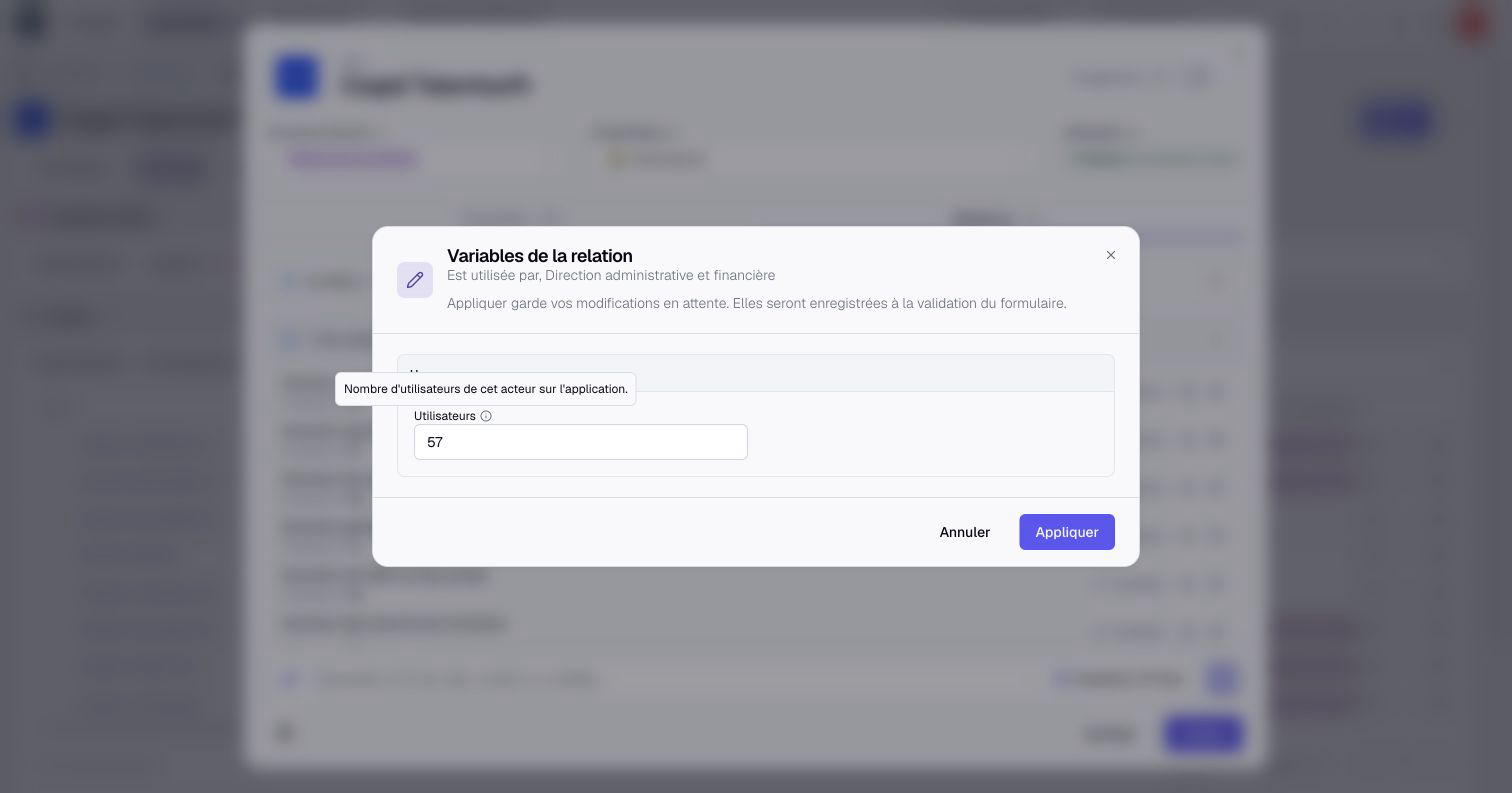 The information of a relationship: here, the number of users of this department on the application.