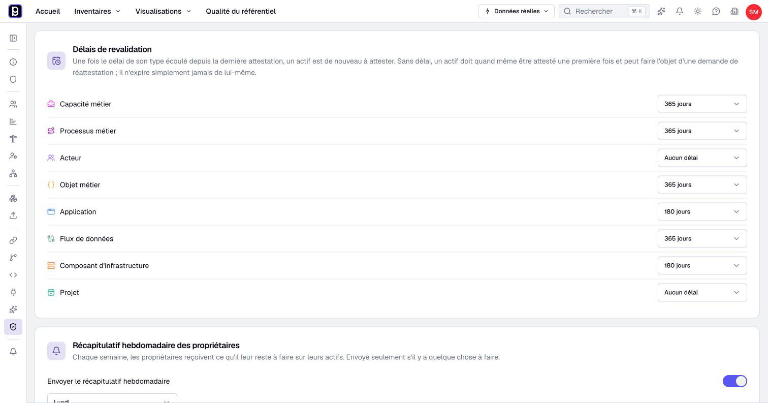 The Application type has a 180-day revalidation delay in Repository quality.